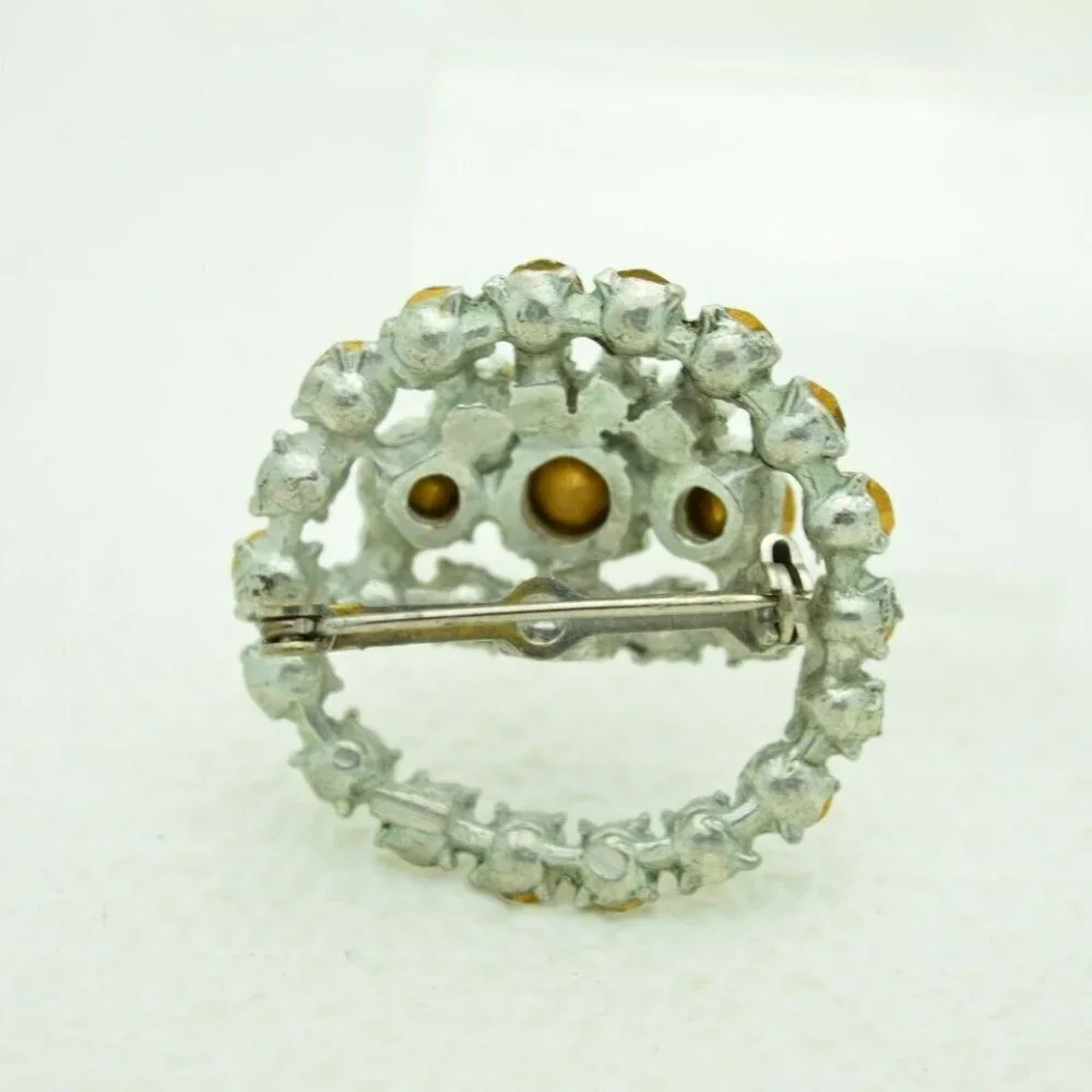 Silver Tone Clear CZ Rhinestone Art Deco Style